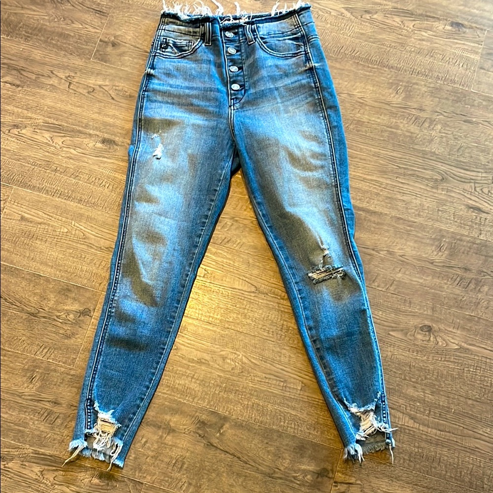 High-Waisted Distressed Blue Jeans